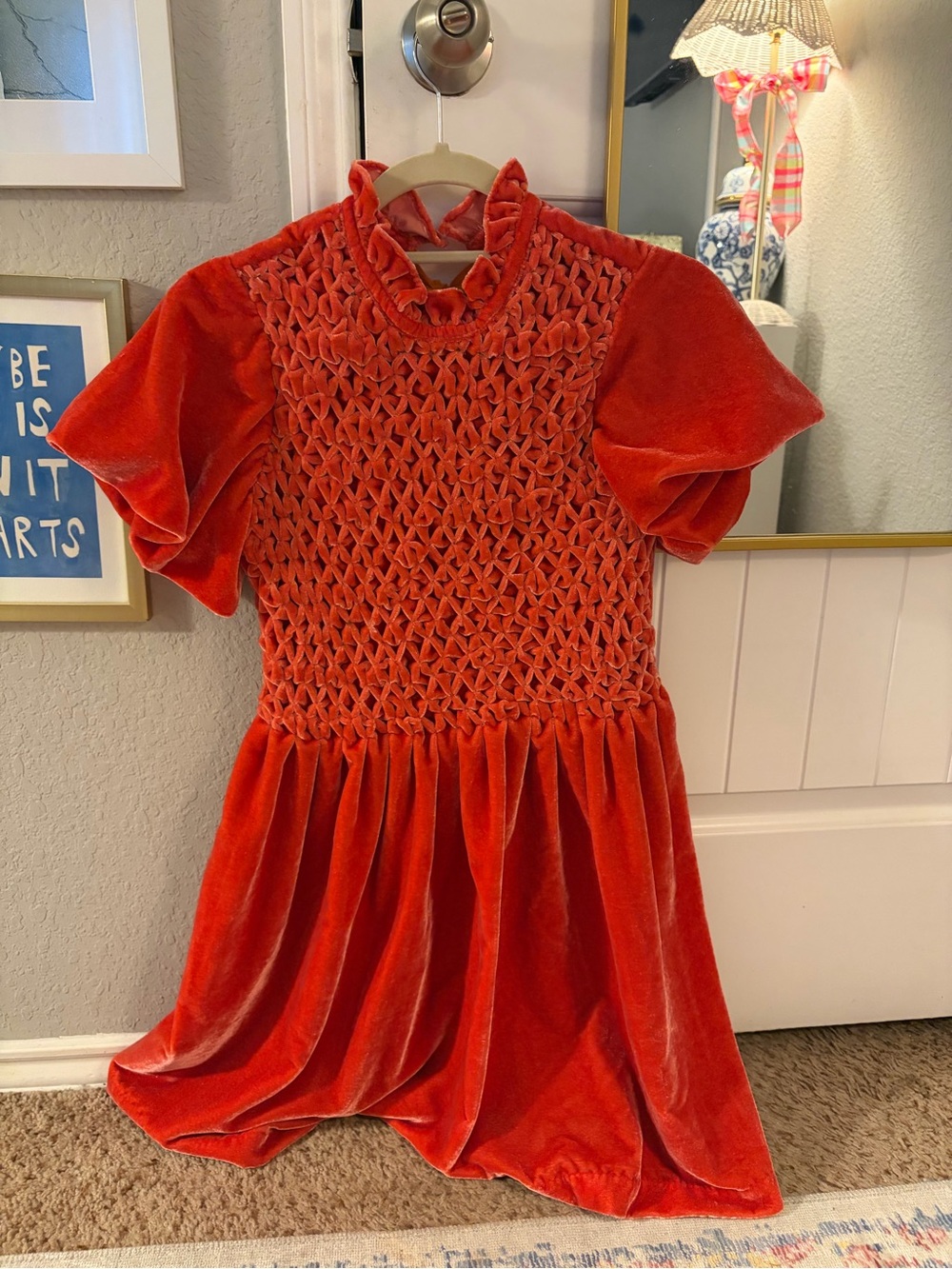 Free People Red Velvet Smocked Mini Dress